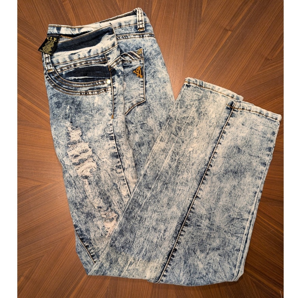 V.I.P. Jeans Skinny Pants Womens Blue Excellent Acid Wash Distressed 9/10